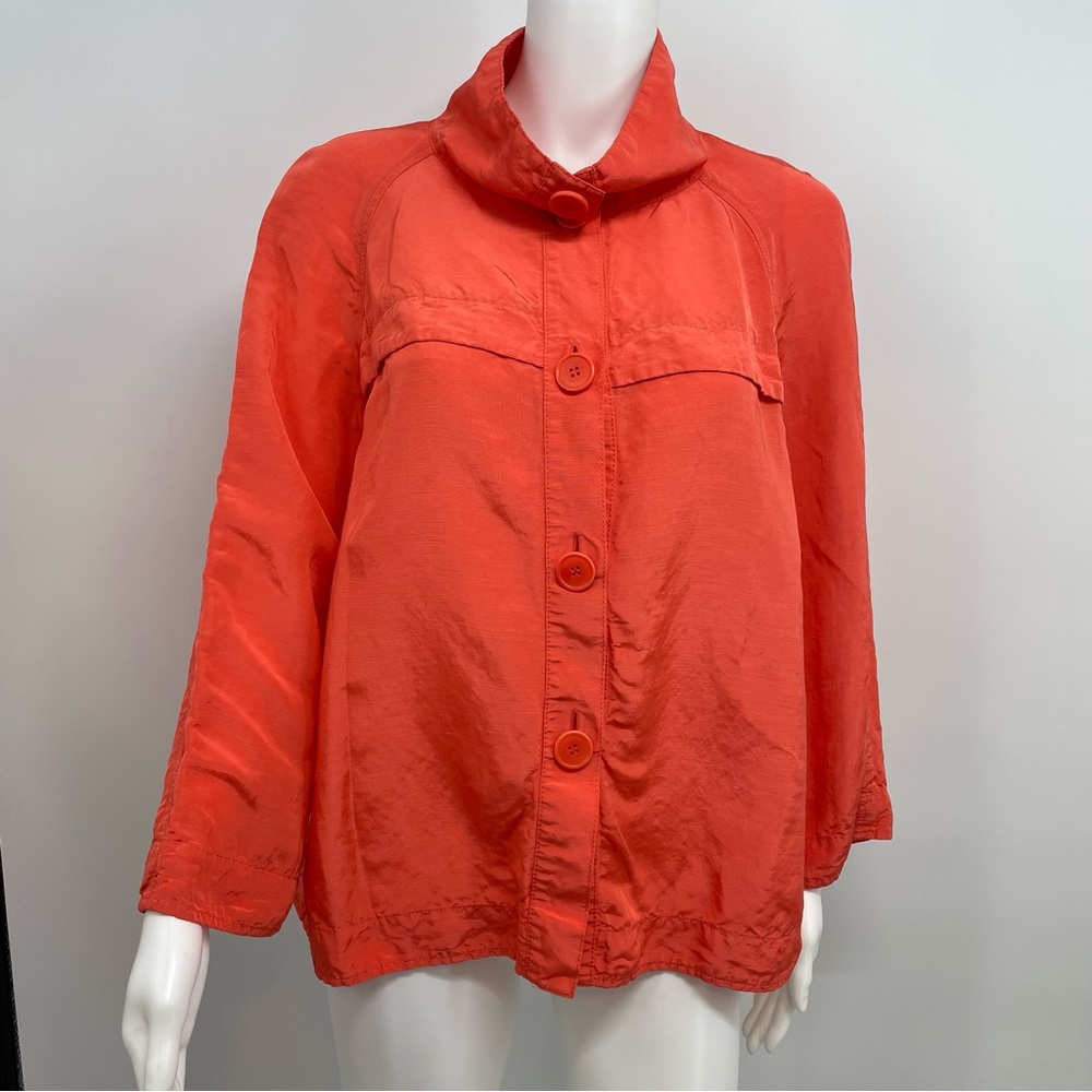 Lafayette 148 New York Sz 4 Blazer Orange Linen Blend Button Lightweight Jacket